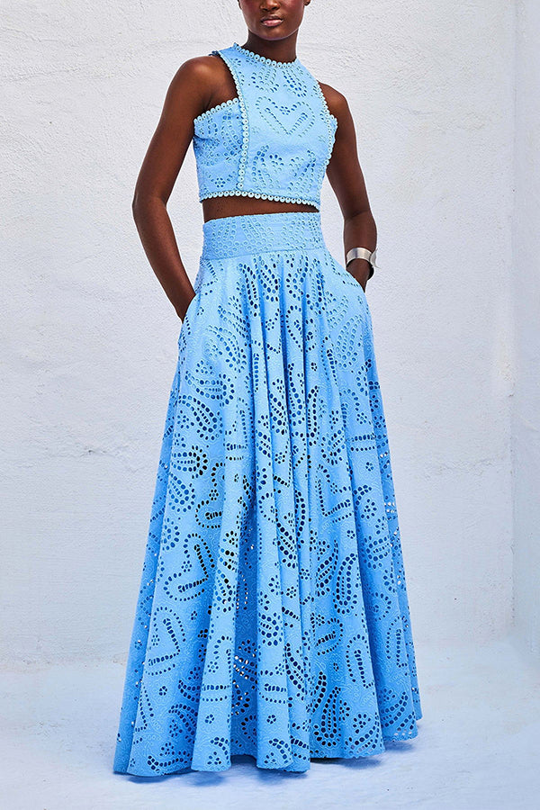 Larissa™ Set: Embroidered Top and High-Waisted Maxi Skirt
