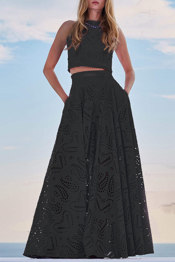 Larissa™ Set: Embroidered Top and High-Waisted Maxi Skirt