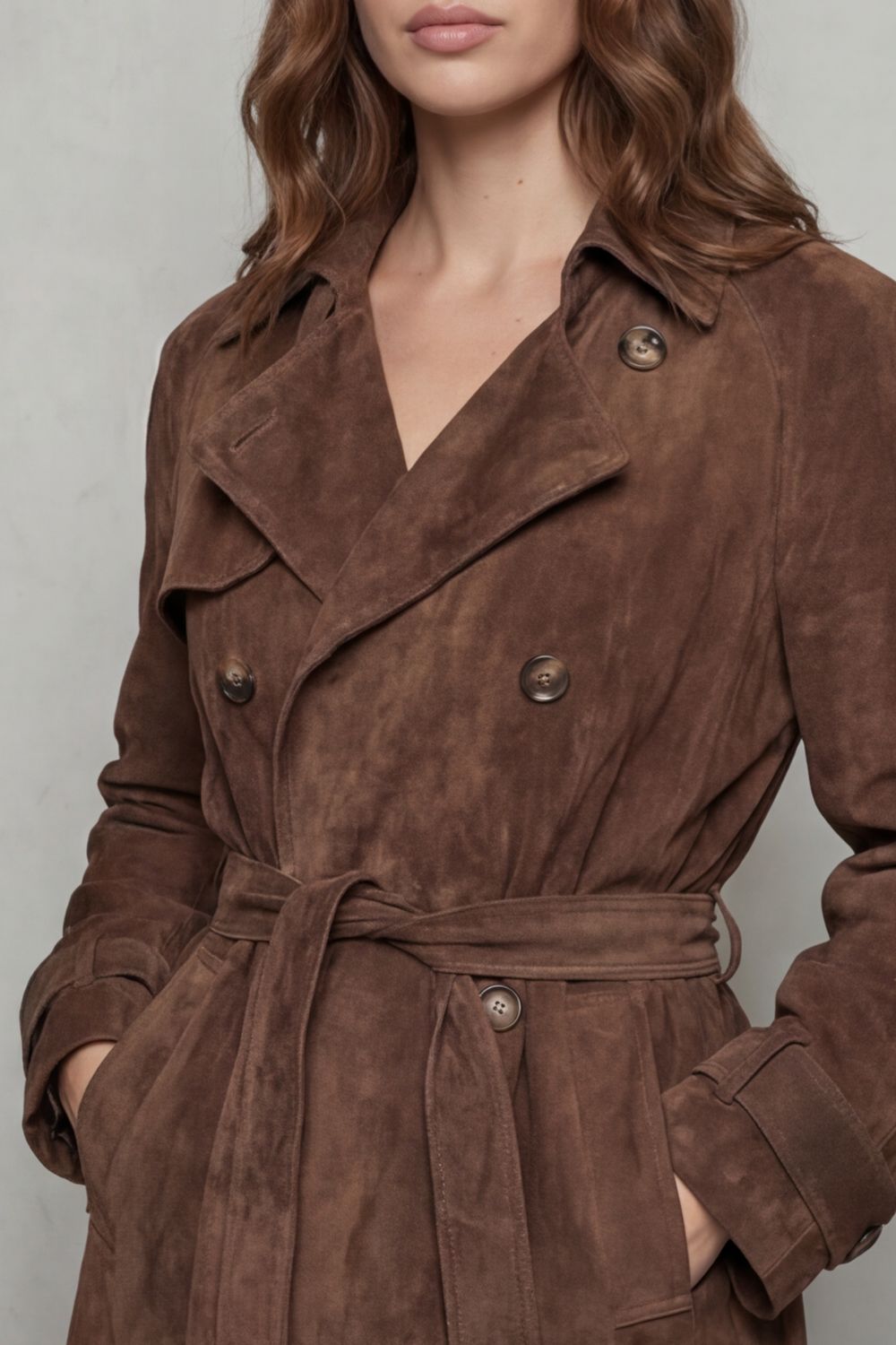 Valvetti – Double-breasted silhouette – Suede trench coat