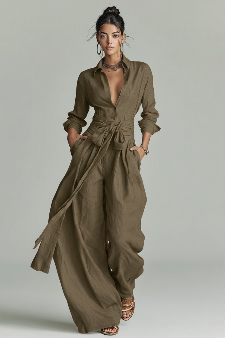 Noémie | Elegant fluid jumpsuit with belt and wide cut