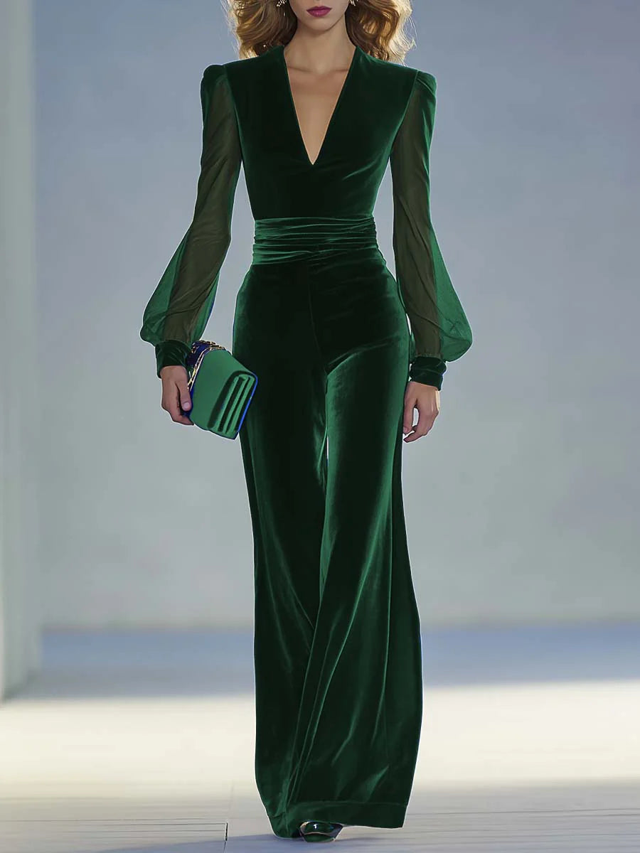 Trisha™ Elegant Suede Jumpsuit with V-Neck