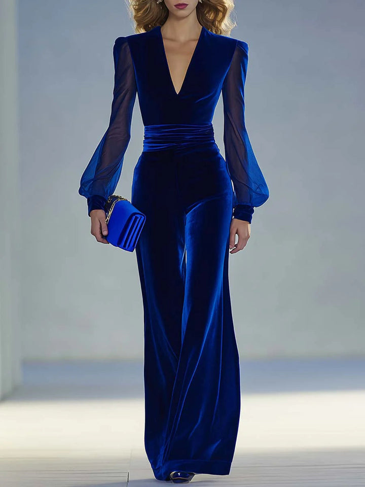 Trisha™ Elegant Suede Jumpsuit with V-Neck