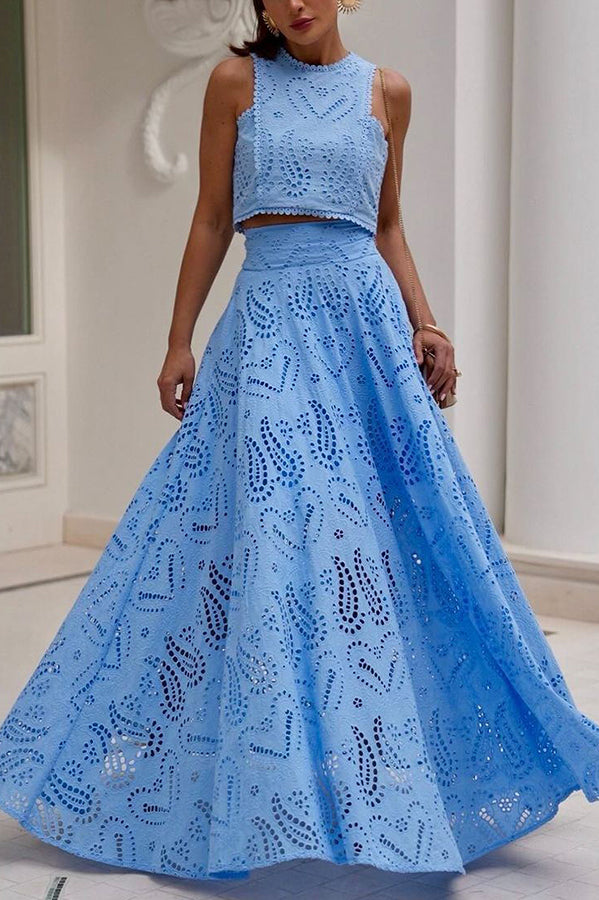 Larissa™ Set: Embroidered Top and High-Waisted Maxi Skirt