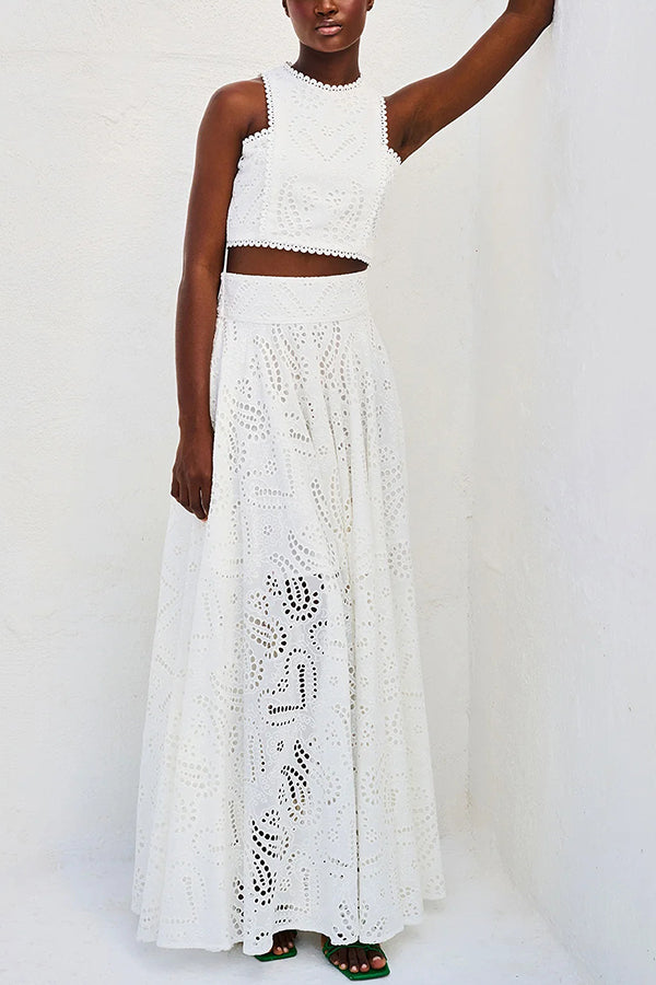Larissa™ Set: Embroidered Top and High-Waisted Maxi Skirt