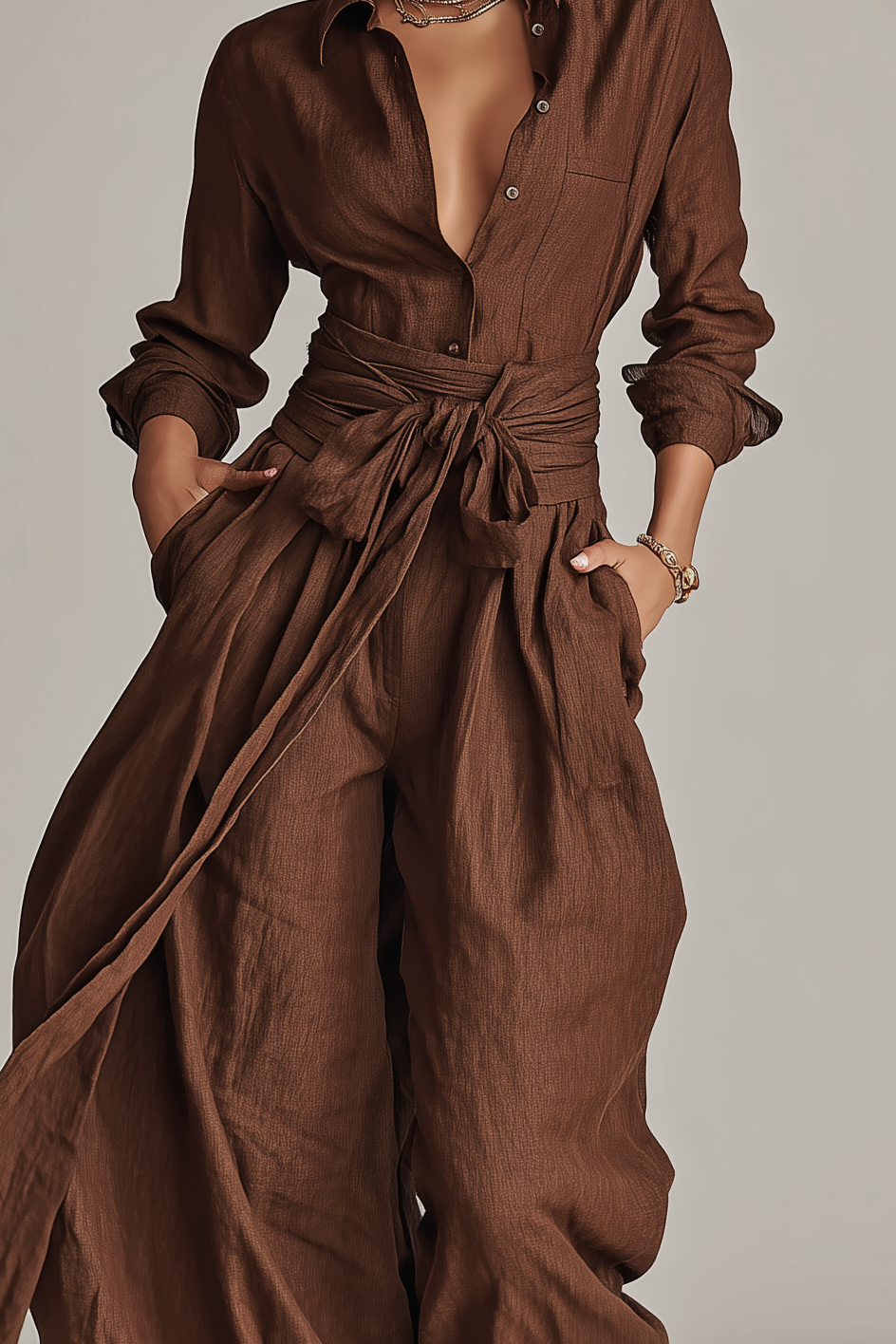 Noémie | Elegant fluid jumpsuit with belt and wide cut