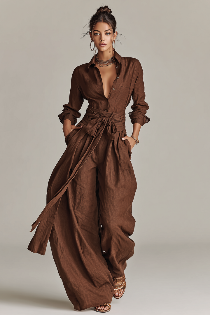 Noémie | Elegant fluid jumpsuit with belt and wide cut