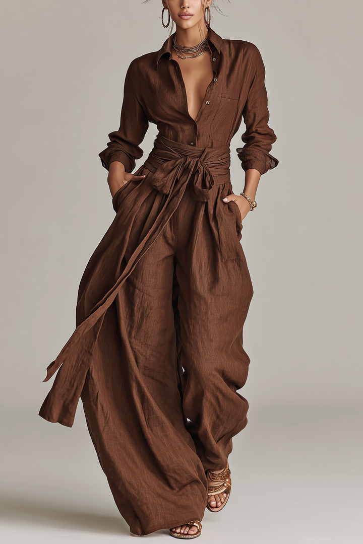 Noémie | Elegant fluid jumpsuit with belt and wide cut